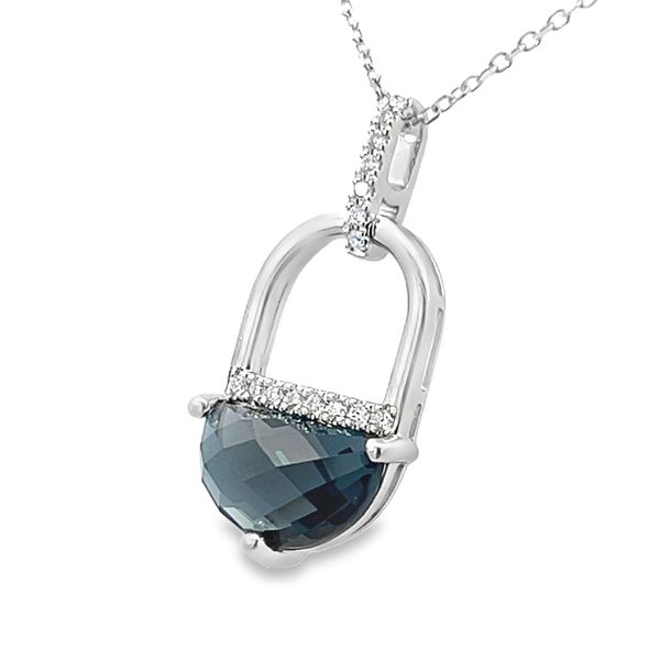 14K White Gold London Blue Topaz & Diamond Necklace Image 2 Simones Jewelry, LLC Shrewsbury, NJ
