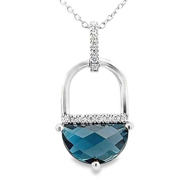 14K White Gold London Blue Topaz & Diamond Necklace Image 3 Simones Jewelry, LLC Shrewsbury, NJ
