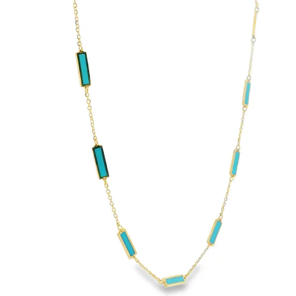 Gold and Turquoise Bar Necklace Image 2 Simones Jewelry, LLC Shrewsbury, NJ