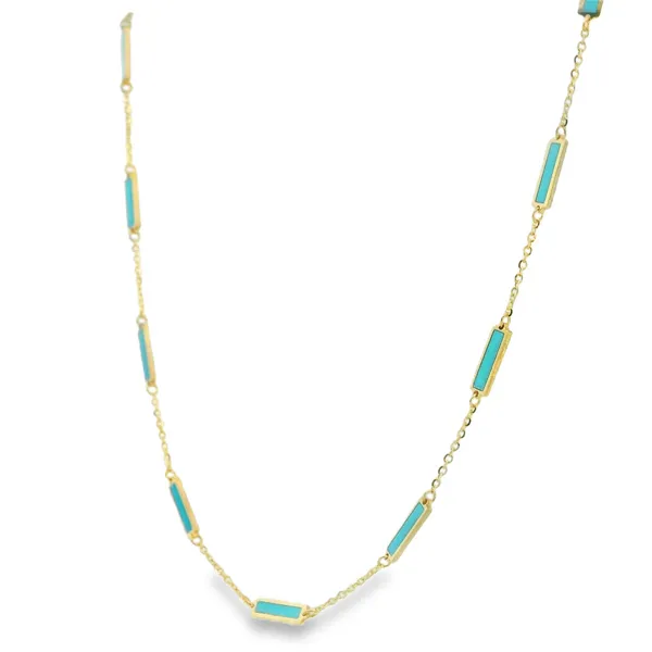 Gold and Turquoise Bar Necklace Image 3 Simones Jewelry, LLC Shrewsbury, NJ