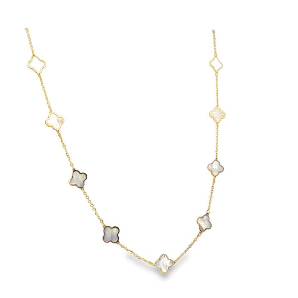 14K Yellow Mother Of Pearl Clover Necklace Simones Jewelry, LLC Shrewsbury, NJ