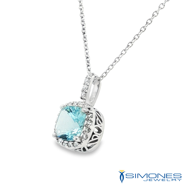 14K Aquamarine & Diamond Pendant Image 2 Simones Jewelry, LLC Shrewsbury, NJ