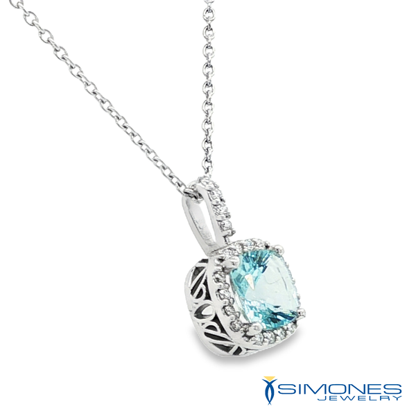 14K Aquamarine & Diamond Pendant Image 3 Simones Jewelry, LLC Shrewsbury, NJ