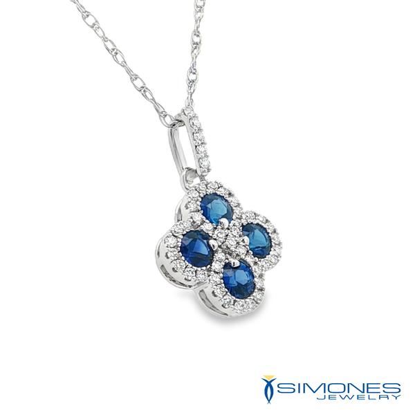 14K White Sapphire & Diamond Clover Pendant Image 2 Simones Jewelry, LLC Shrewsbury, NJ