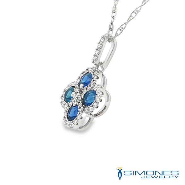 14K White Sapphire & Diamond Clover Pendant Image 3 Simones Jewelry, LLC Shrewsbury, NJ