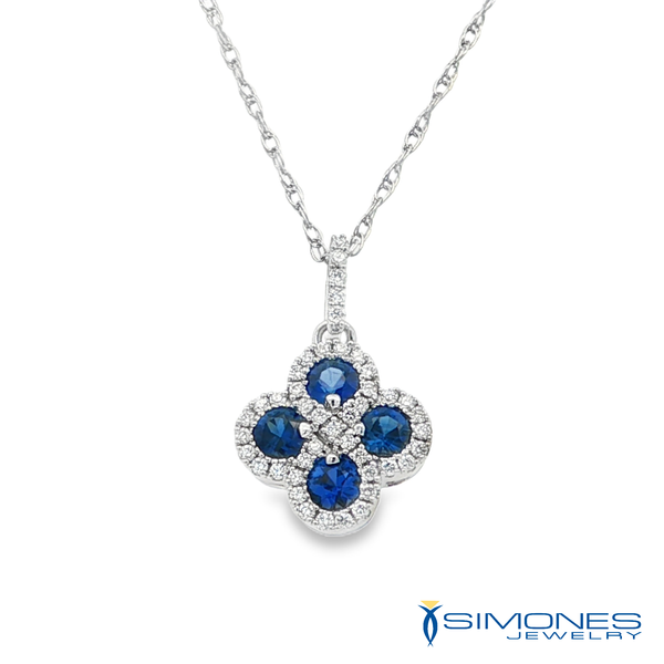 14K White Sapphire & Diamond Clover Pendant Simones Jewelry, LLC Shrewsbury, NJ