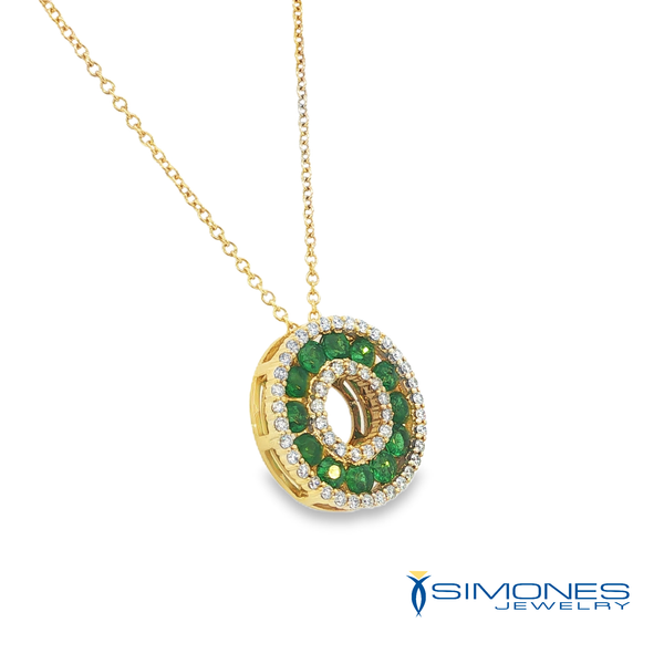 Yellow Gold Emerald and Diamond Open Circle Pendant Necklace Image 2 Simones Jewelry, LLC Shrewsbury, NJ