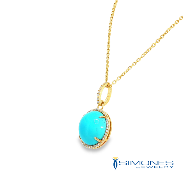 18K Yellow Diamond & Turquoise Pendant Image 2 Simones Jewelry, LLC Shrewsbury, NJ