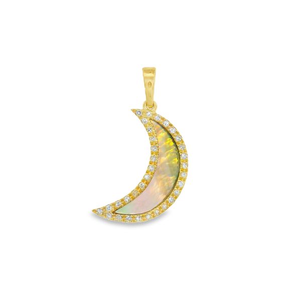 14K Yellow Diamond & Mother Of Pearl Moon Pendant Image 2 Simones Jewelry, LLC Shrewsbury, NJ