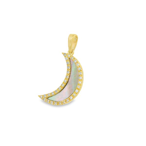 14K Yellow Diamond & Mother Of Pearl Moon Pendant Image 3 Simones Jewelry, LLC Shrewsbury, NJ
