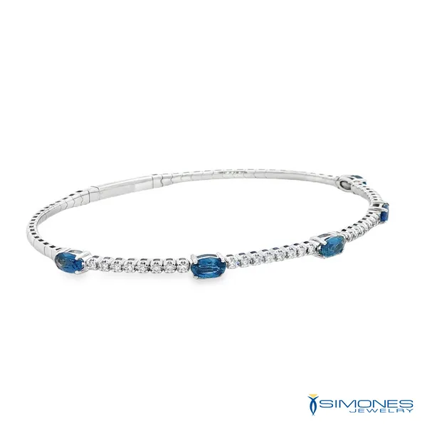14K White Diamond & Sapphire Bangle Image 2 Simones Jewelry, LLC Shrewsbury, NJ