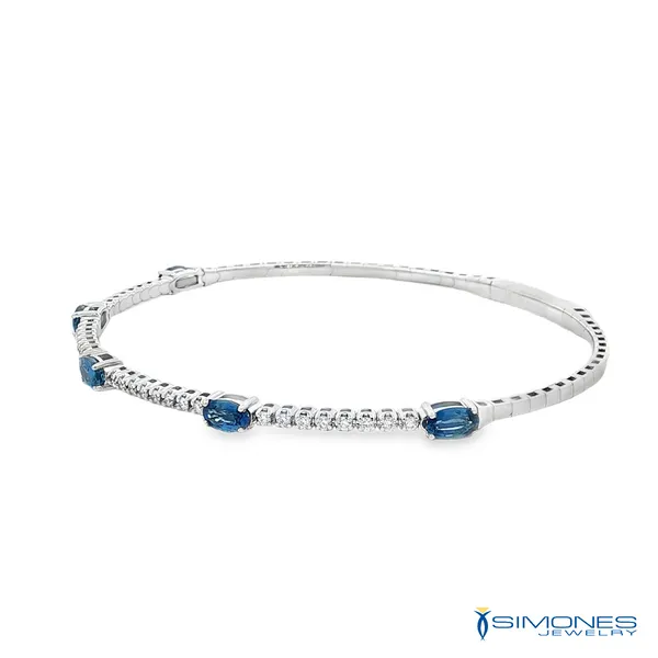 14K White Diamond & Sapphire Bangle Image 3 Simones Jewelry, LLC Shrewsbury, NJ
