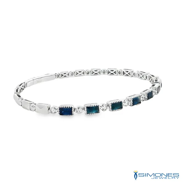 14K White Diamond & Sapphire Flexible Bangle Bracelet Image 2 Simones Jewelry, LLC Shrewsbury, NJ