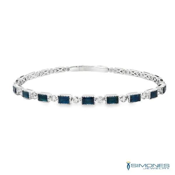 14K White Diamond & Sapphire Flexible Bangle Bracelet Simones Jewelry, LLC Shrewsbury, NJ