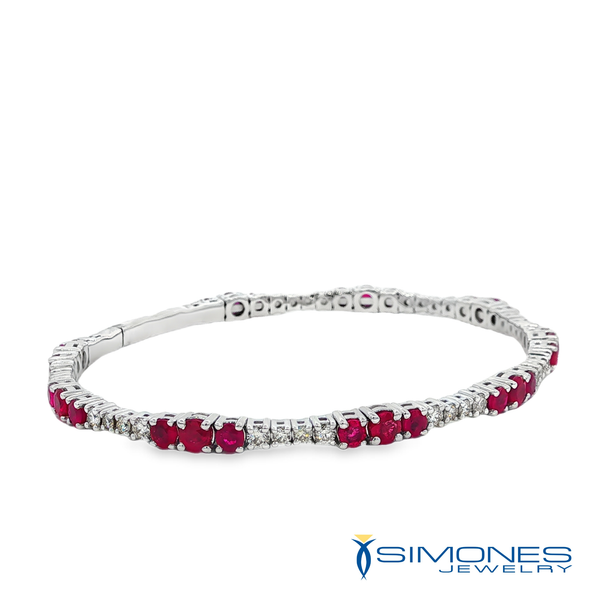 14K White Diamond & Ruby Bangle Image 2 Simones Jewelry, LLC Shrewsbury, NJ
