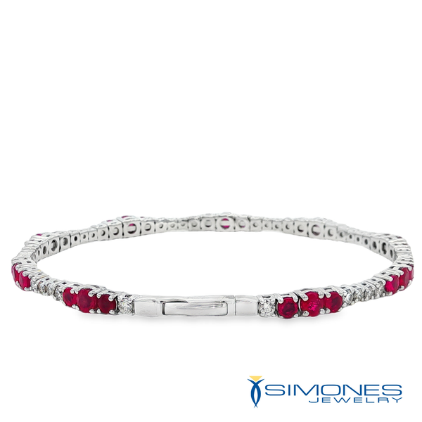 14K White Diamond & Ruby Bangle Image 3 Simones Jewelry, LLC Shrewsbury, NJ