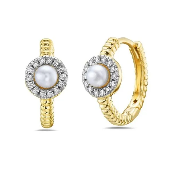 Pearl & Diamond Halo Huggie Earring Simones Jewelry, LLC Shrewsbury, NJ