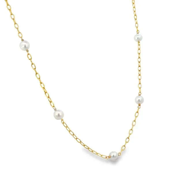 14K Yellow Tin Cup Pearl Necklace Image 2 Simones Jewelry, LLC Shrewsbury, NJ