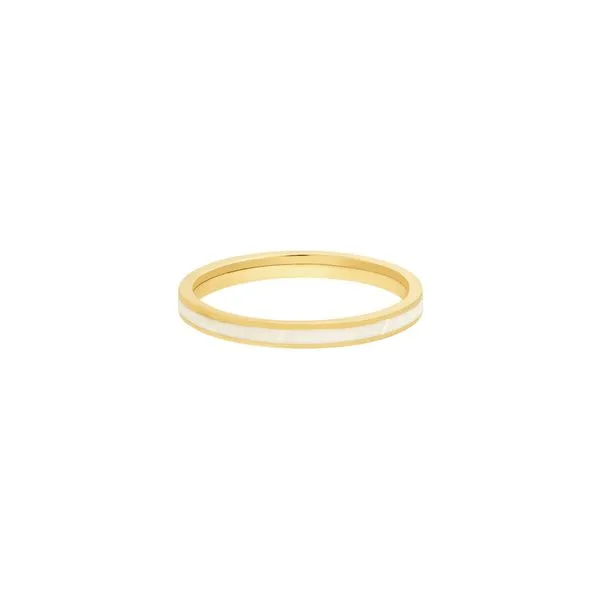 14K Yellow Gold 2mm White Enamel Ring size 6 Image 2 Simones Jewelry, LLC Shrewsbury, NJ