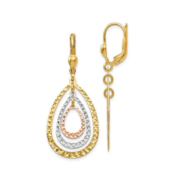 Tri-Gold Drop Earrings Simones Jewelry, LLC Shrewsbury, NJ