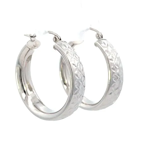 White Gold Diamond Cut Hoop Earrings Image 2 Simones Jewelry, LLC Shrewsbury, NJ