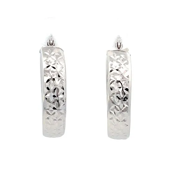 White Gold Diamond Cut Hoop Earrings Simones Jewelry, LLC Shrewsbury, NJ