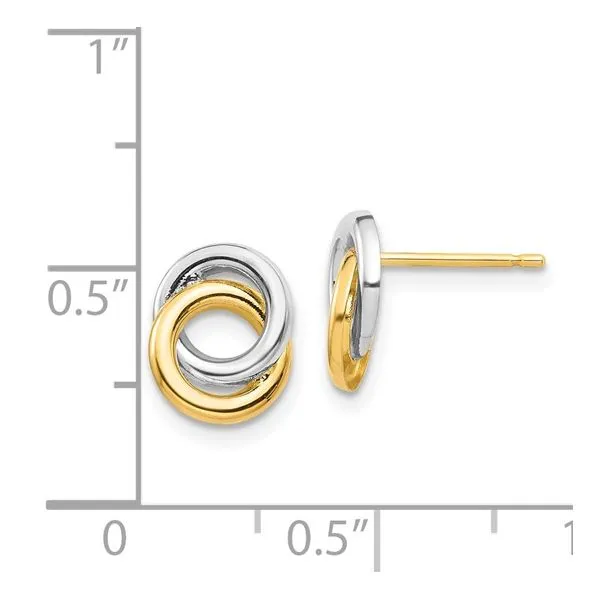 14K Yellow/White Gold Love Knot Post Earrings Image 2 Simones Jewelry, LLC Shrewsbury, NJ