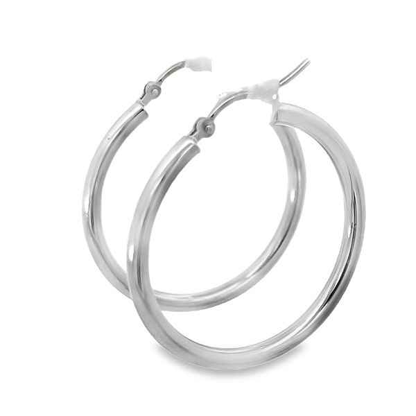 White Gold 2.5mm Hoops Image 2 Simones Jewelry, LLC Shrewsbury, NJ