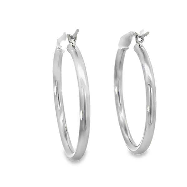 White Gold 2.5mm Hoops Image 3 Simones Jewelry, LLC Shrewsbury, NJ