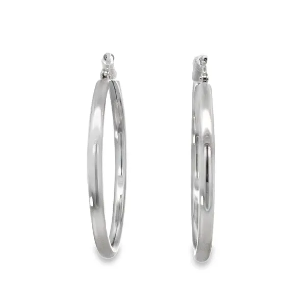 White Gold Polished Hoops Image 2 Simones Jewelry, LLC Shrewsbury, NJ