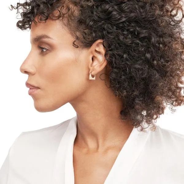 Gold Thick Bar Huggie Earrings Image 5 Simones Jewelry, LLC Shrewsbury, NJ