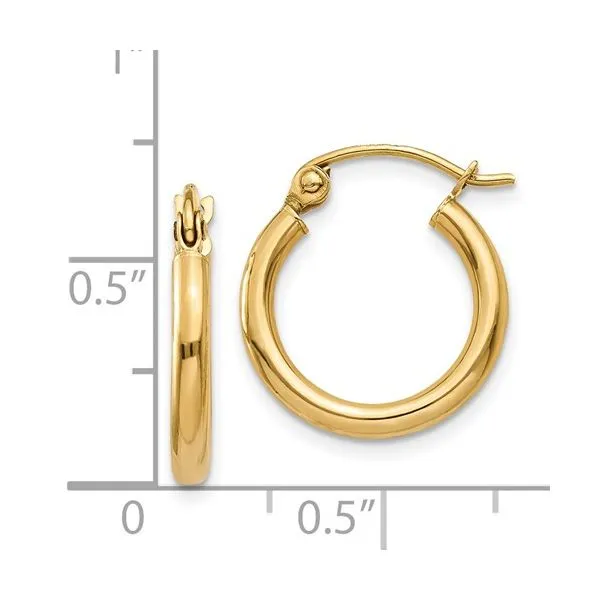14K Yellow Gold  2mm Small Hoop Earring Image 2 Simones Jewelry, LLC Shrewsbury, NJ