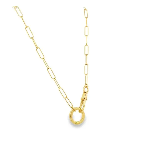 14K Yellow Thin Paper Clip Chain With Charm Acceptable Lock Image 2 Simones Jewelry, LLC Shrewsbury, NJ
