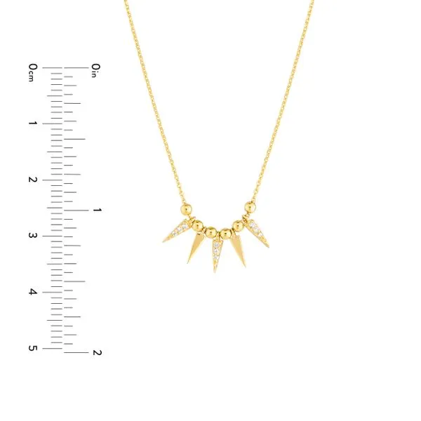 14K Yellow Gold Diamond Bead Spike Necklace 18