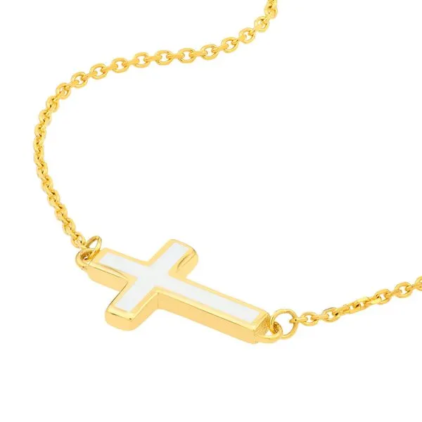 Yellow Gold Enamel Sideways Cross Image 2 Simones Jewelry, LLC Shrewsbury, NJ