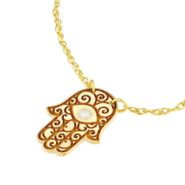 Yellow Gold Hamsa Diamond Necklace Image 2 Simones Jewelry, LLC Shrewsbury, NJ