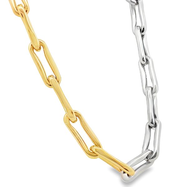 14K Modern Two-Tone Gold Elongated Paperclip Link Chain Necklace Image 2 Simones Jewelry, LLC Shrewsbury, NJ