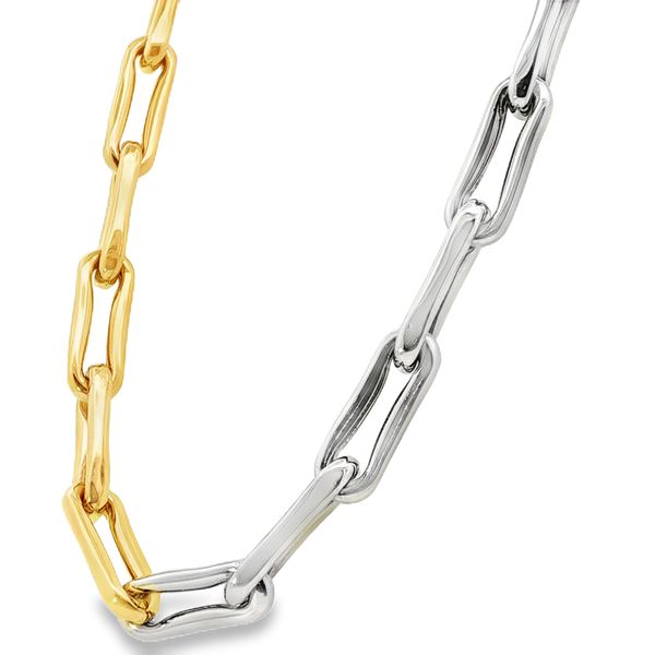 14K Modern Two-Tone Gold Elongated Paperclip Link Chain Necklace Image 3 Simones Jewelry, LLC Shrewsbury, NJ