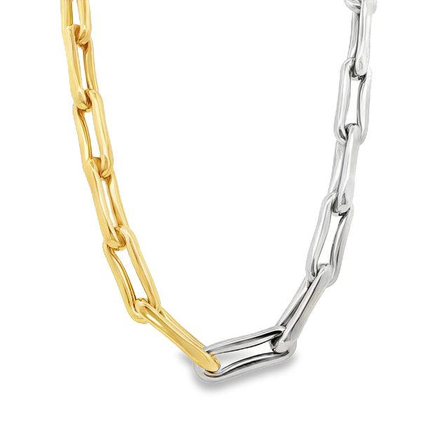 14K Modern Two-Tone Gold Elongated Paperclip Link Chain Necklace Simones Jewelry, LLC Shrewsbury, NJ