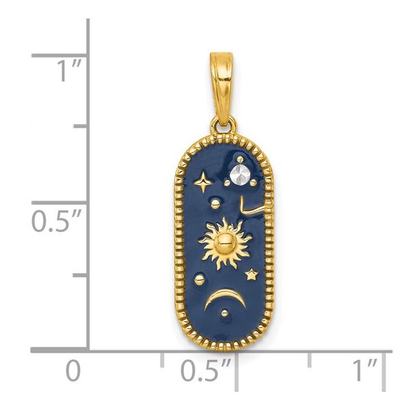 14K Yellow Blue Enamel Sun Moon Pendant