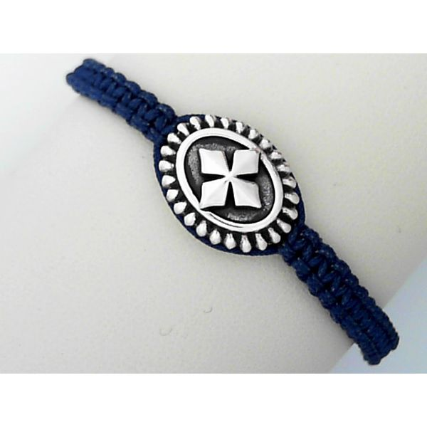 Sterling Silver Cross & Blue Macrame Bracelet Simones Jewelry, LLC Shrewsbury, NJ