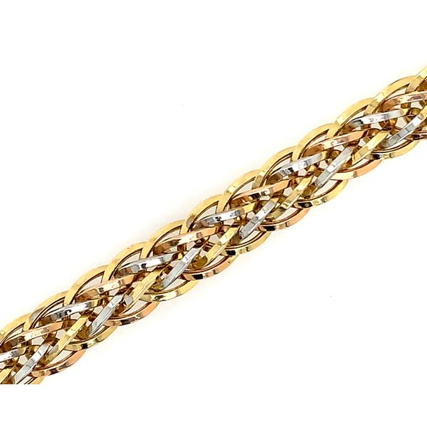 Tri Color Gold Woven Bracelet Image 2 Simones Jewelry, LLC Shrewsbury, NJ