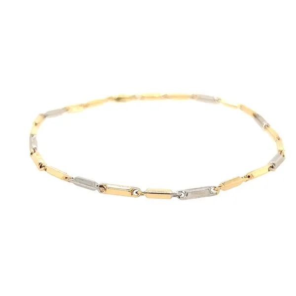 14K Yellow & White Thin Bar Link Bracelet Image 2 Simones Jewelry, LLC Shrewsbury, NJ