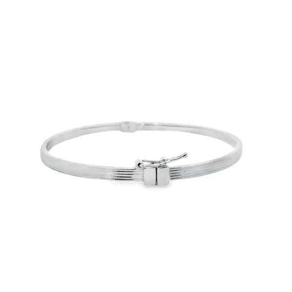 14K White Hinged Ribbed Bangle Bracelet Image 2 Simones Jewelry, LLC Shrewsbury, NJ
