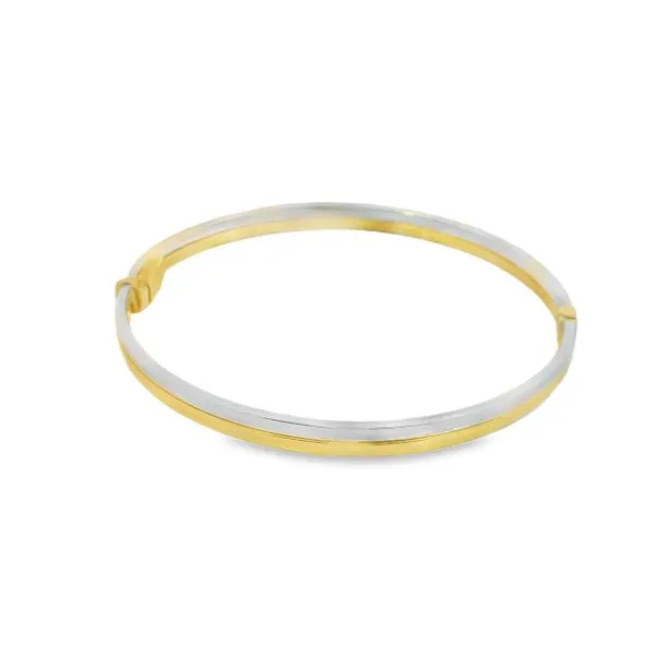 14K White & Yellow Solid Hinged Bangle Bracelet Image 2 Simones Jewelry, LLC Shrewsbury, NJ
