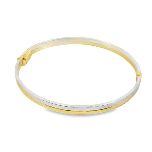 14K White & Yellow Solid Hinged Bangle Bracelet Image 3 Simones Jewelry, LLC Shrewsbury, NJ