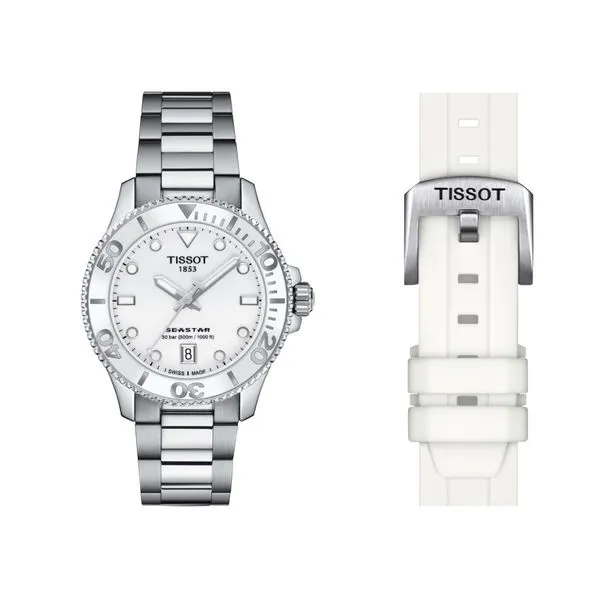 Tissot Seastar 1000 36Mm Stainless Bracele Watch  With White Rubber Extra Strap Simones Jewelry, LLC Shrewsbury, NJ