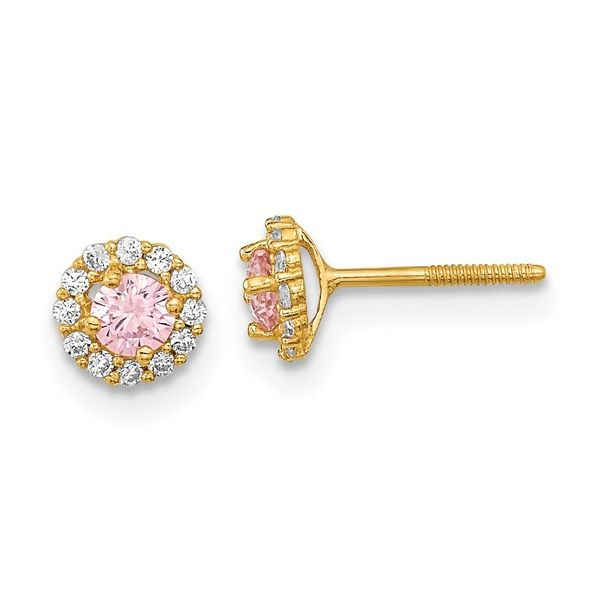 14K Yellow Gold Pink & Clear CZ  Earrings Simones Jewelry, LLC Shrewsbury, NJ