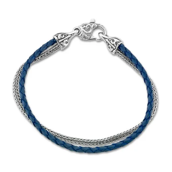 Sterling Silver/Blue Leather Bracelet Simones Jewelry, LLC Shrewsbury, NJ