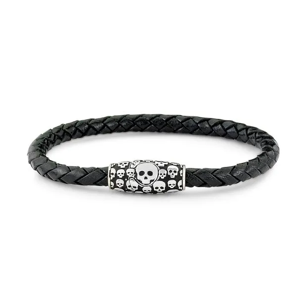 Sterling Silver Skull Black Leather Bracelet Simones Jewelry, LLC Shrewsbury, NJ